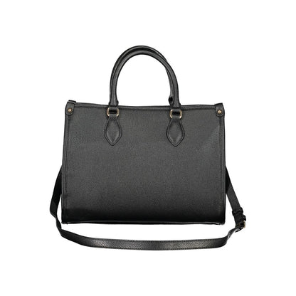 Mario Valentino Black Smooth Leather Handbag with Gold Accents