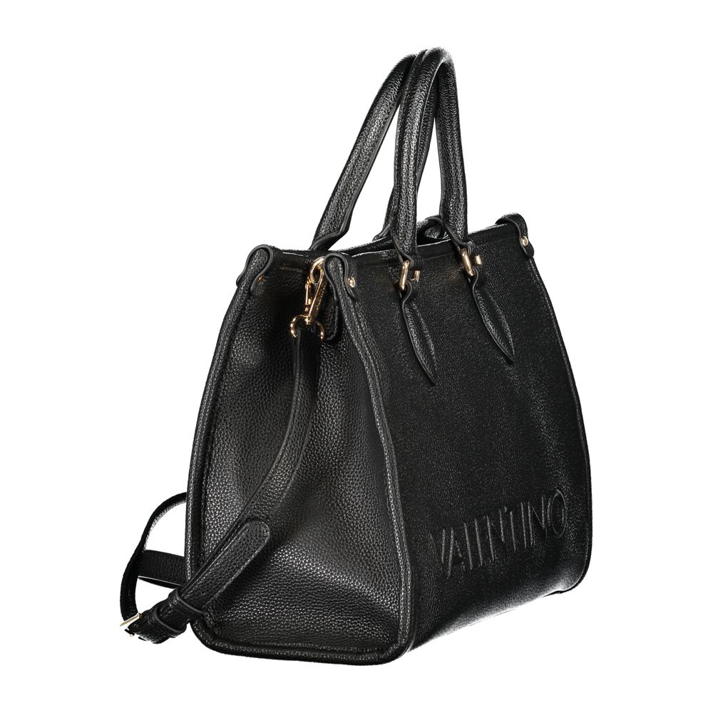 Mario Valentino Black Smooth Leather Handbag with Gold Accents