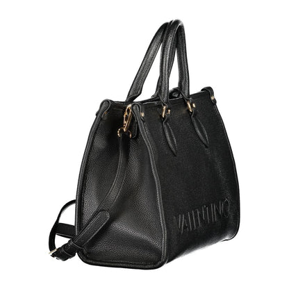 Mario Valentino Black Smooth Leather Handbag with Gold Accents