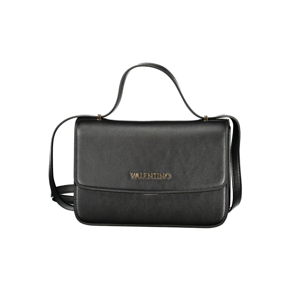 Mario Valentino Black Grained Leather Shoulder Bag with Gold Hardware