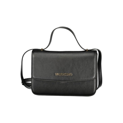 Mario Valentino Black Grained Leather Shoulder Bag with Gold Hardware