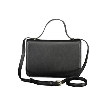 Mario Valentino Black Grained Leather Shoulder Bag with Gold Hardware