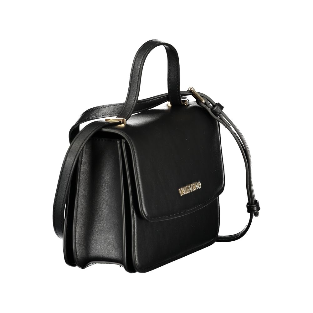 Mario Valentino Black Grained Leather Shoulder Bag with Gold Hardware