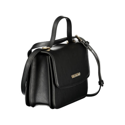 Mario Valentino Black Grained Leather Shoulder Bag with Gold Hardware
