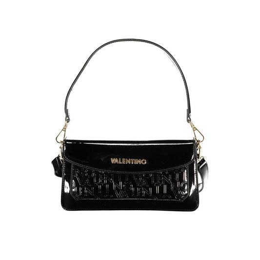 Mario Valentino Black Grained Leather Shoulder Bag with Gold Hardware