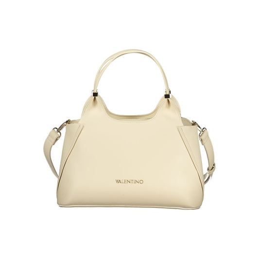 Mario Valentino Beige Leather-Finish Handbag with Gold Details