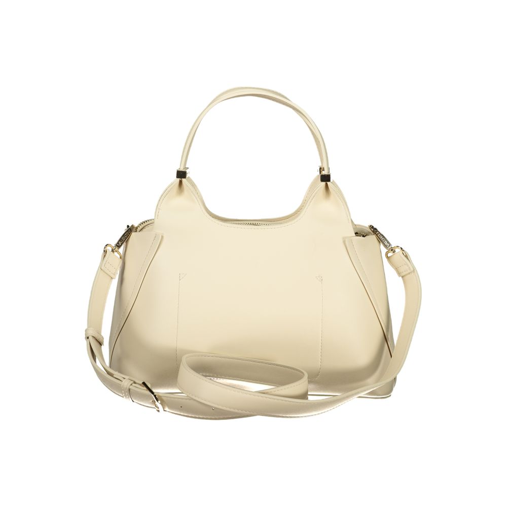 Mario Valentino Beige Leather-Finish Handbag with Gold Details
