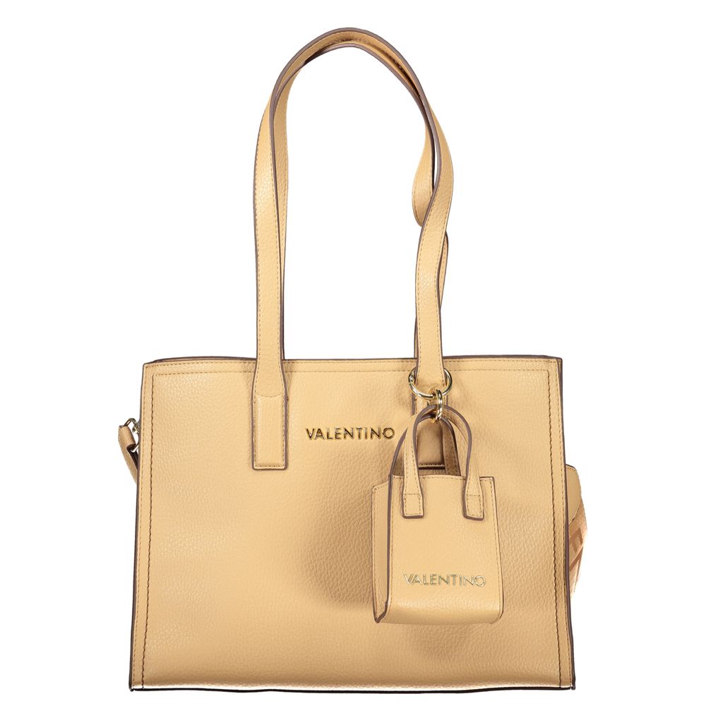 Mario Valentino Beige Leather-Finish Shoulder Bag with Iconic Logo