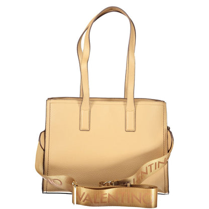 Mario Valentino Beige Leather-Finish Shoulder Bag with Iconic Logo