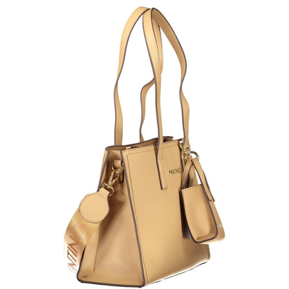 Mario Valentino Beige Leather-Finish Shoulder Bag with Iconic Logo