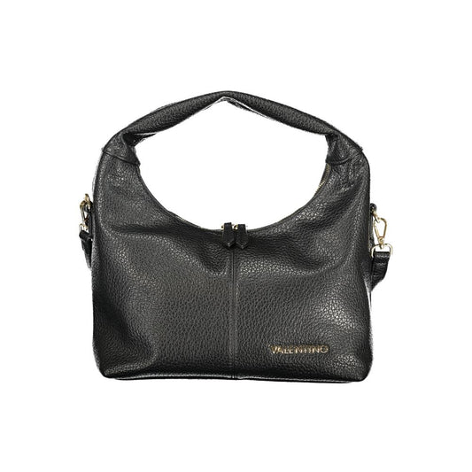 Mario Valentino Black Smooth Leather Handbag with Gold Trim