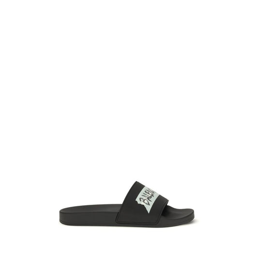 Balenciaga Black Rubber Slide Pool Sandals
