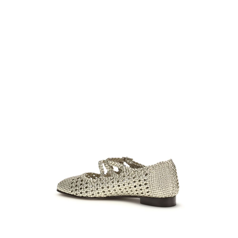 Carel Paris Silver Calf Leather Bos Taurus Ballet Flats