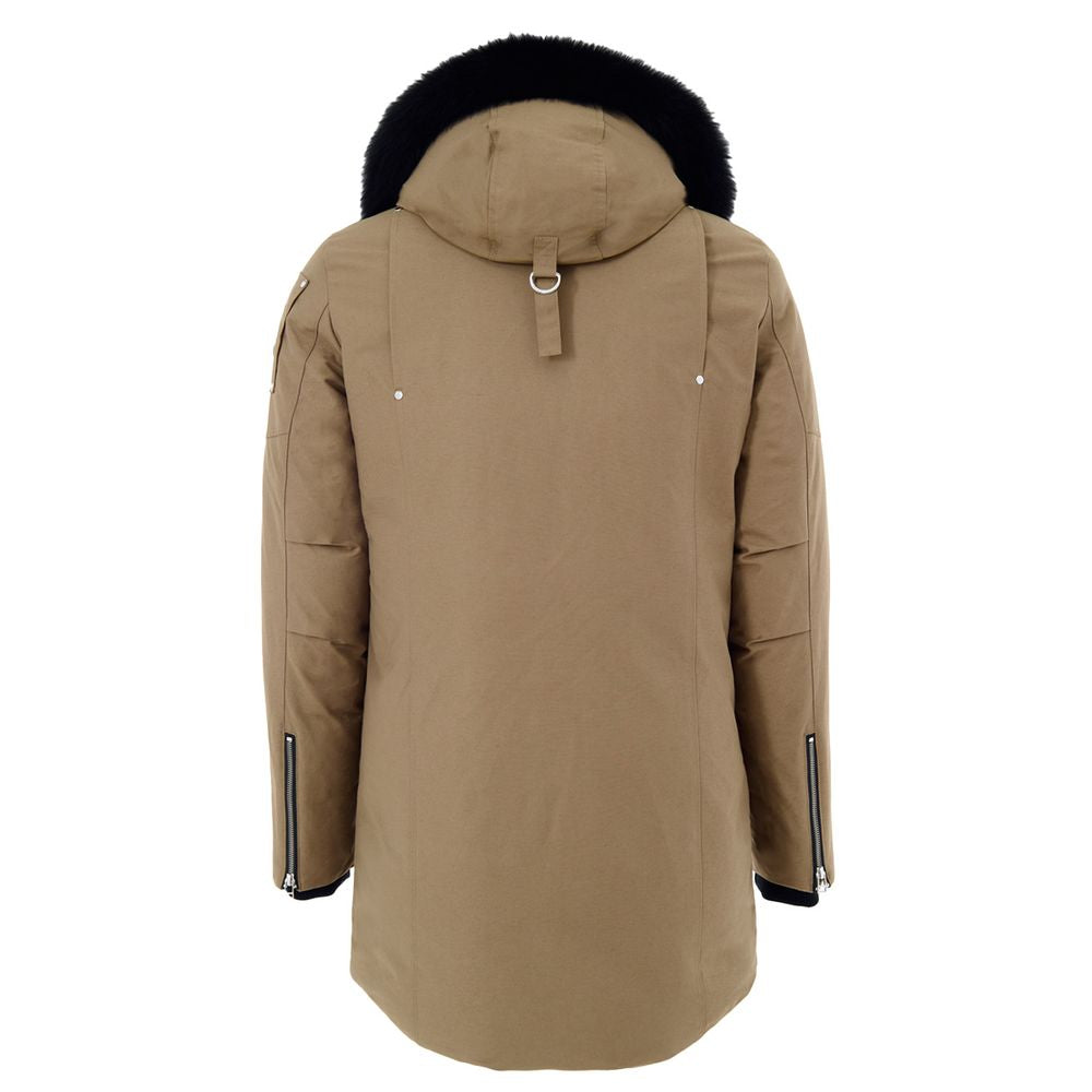 Moose Knuckles Beige Nylon Parka with Fur Hood