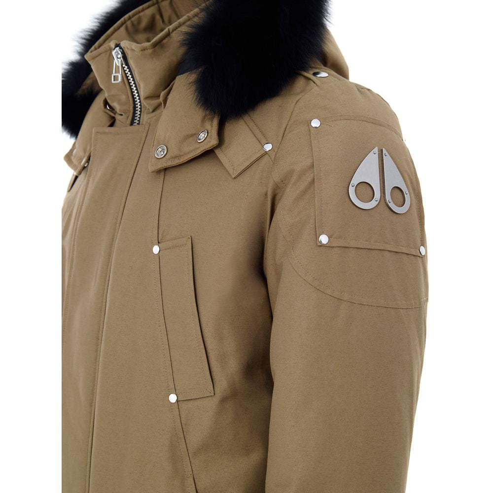 Moose Knuckles Beige Nylon Parka with Fur Hood