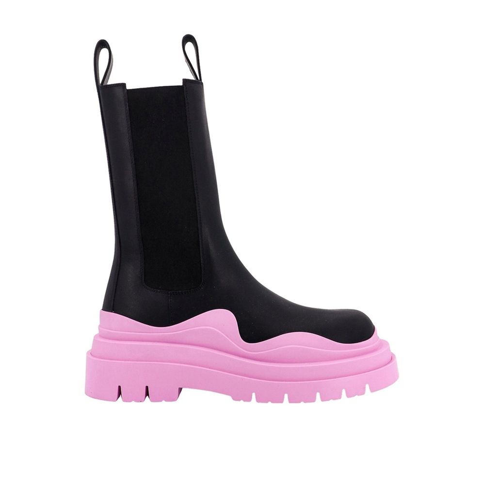 Bottega Veneta Black Tire Chelsea Boots with Pink Sole
