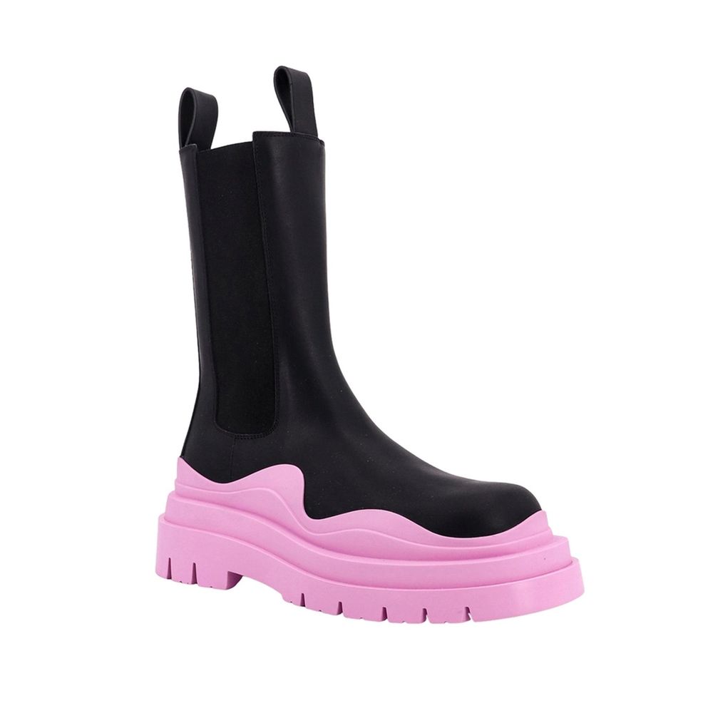 Bottega Veneta Black Tire Chelsea Boots with Pink Sole