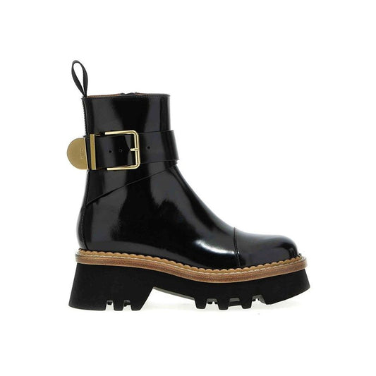 Chloé Patent Black Calfskin Owena Ankle Boots