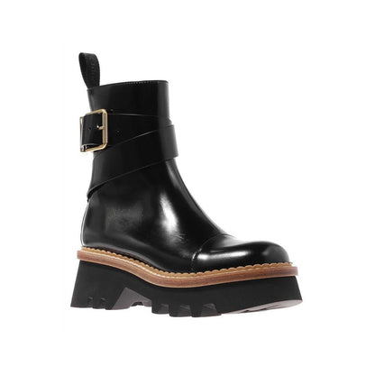 Chloé Patent Black Calfskin Owena Ankle Boots