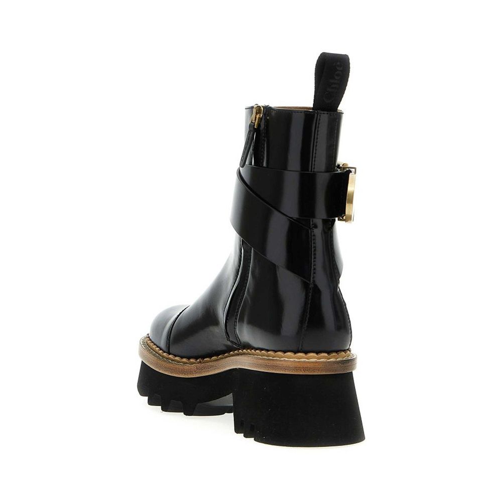 Chloé Patent Black Calfskin Owena Ankle Boots