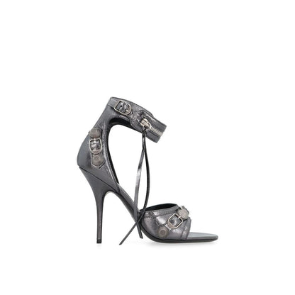 Balenciaga Steel Grey Cagole 110mm Leather Stiletto Heel Sandals