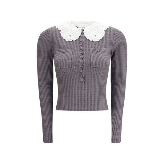 Self-Portrait Gray Viscose Shirt with Lace Collar