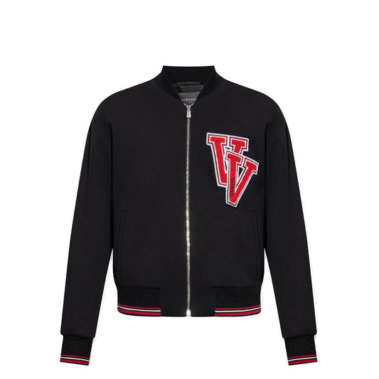 Versace Black Virgin Wool V Bomber Jacket for Men