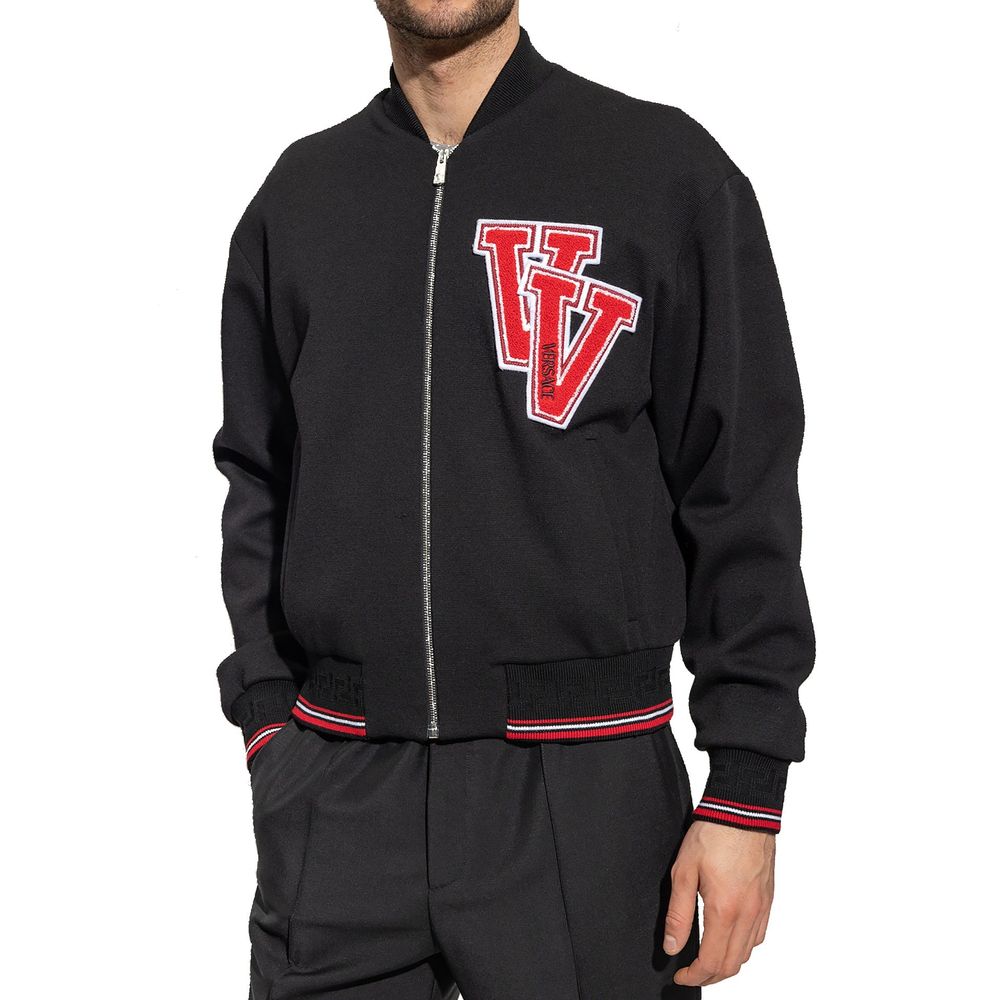 Versace Black Virgin Wool V Bomber Jacket for Men