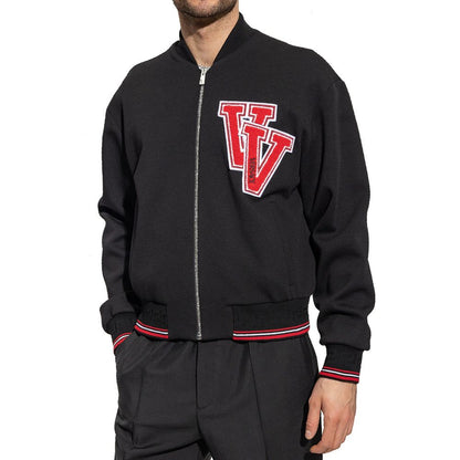 Versace Black Virgin Wool V Bomber Jacket for Men