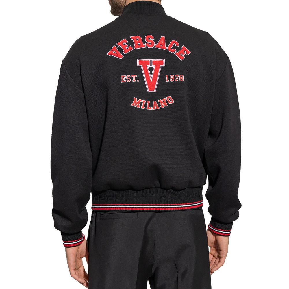 Versace Black Virgin Wool V Bomber Jacket for Men