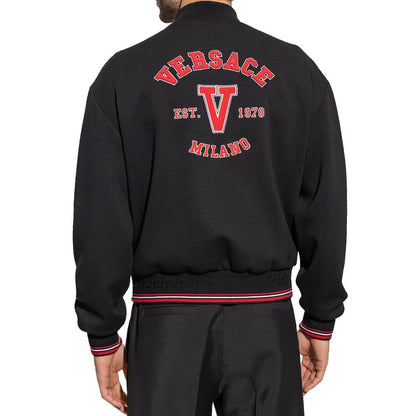 Versace Black Virgin Wool V Bomber Jacket for Men