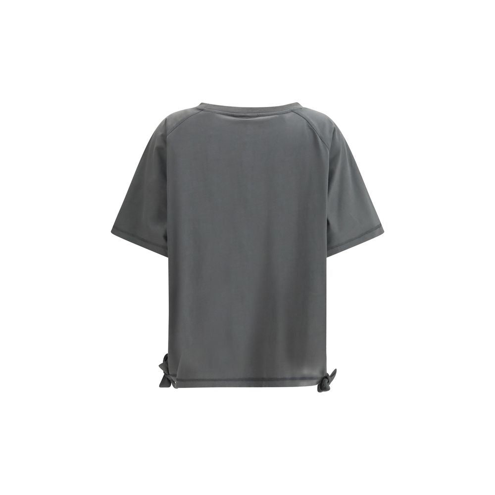Ganni Gray Cotton T-Shirt with Banana Graphic