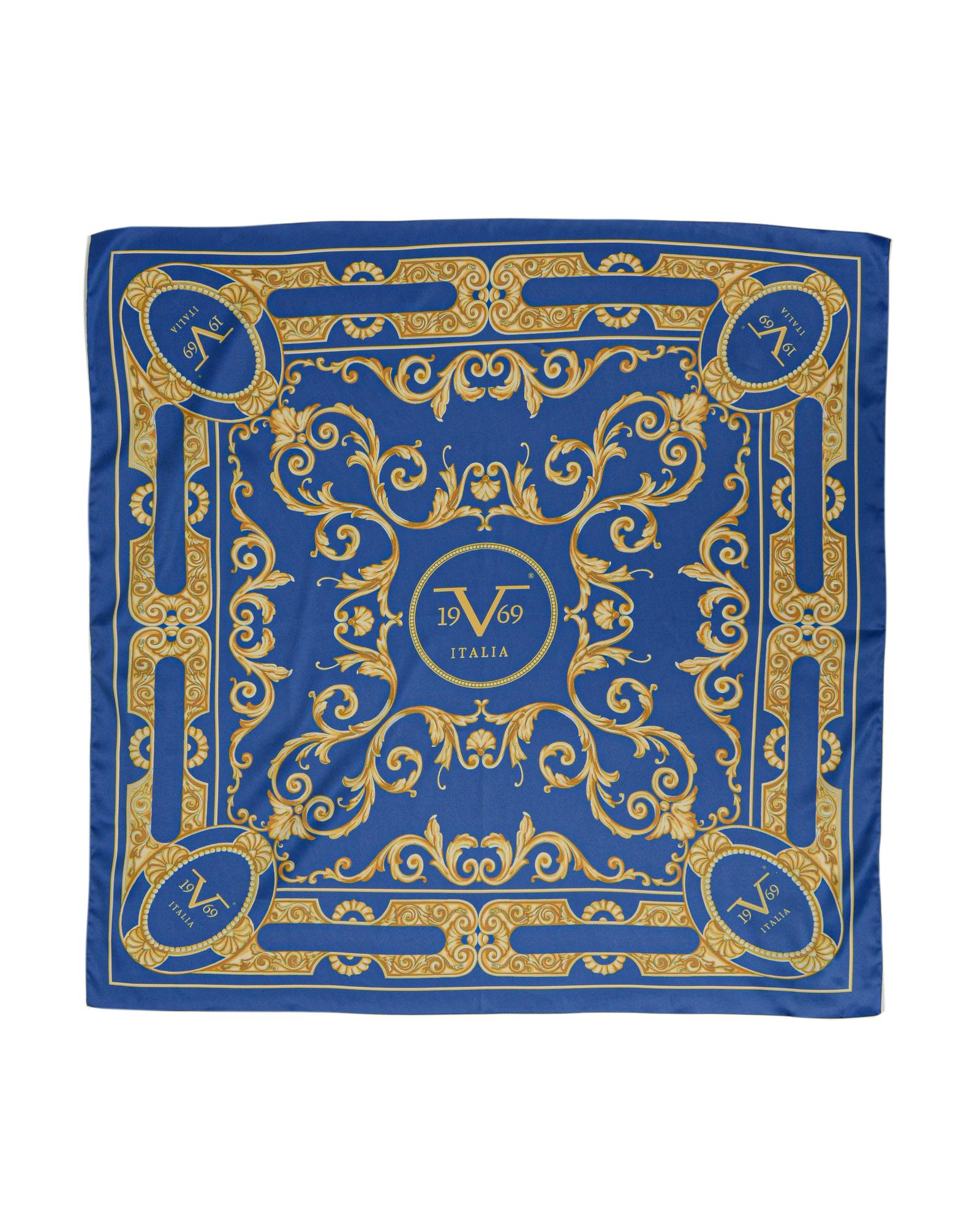 19V69 Italia Blue and Gold Baroque Print Scarf
