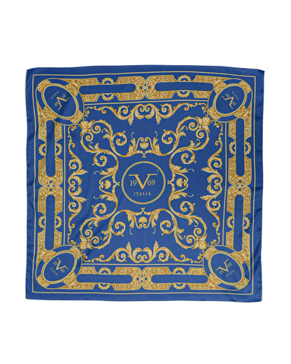 19V69 Italia Blue and Gold Baroque Print Scarf