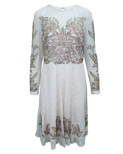 Aidan Mattox Silk Beaded Long Sleeved Cocktail Dress