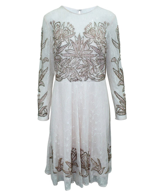 Aidan Mattox Silk Beaded Long Sleeved Cocktail Dress
