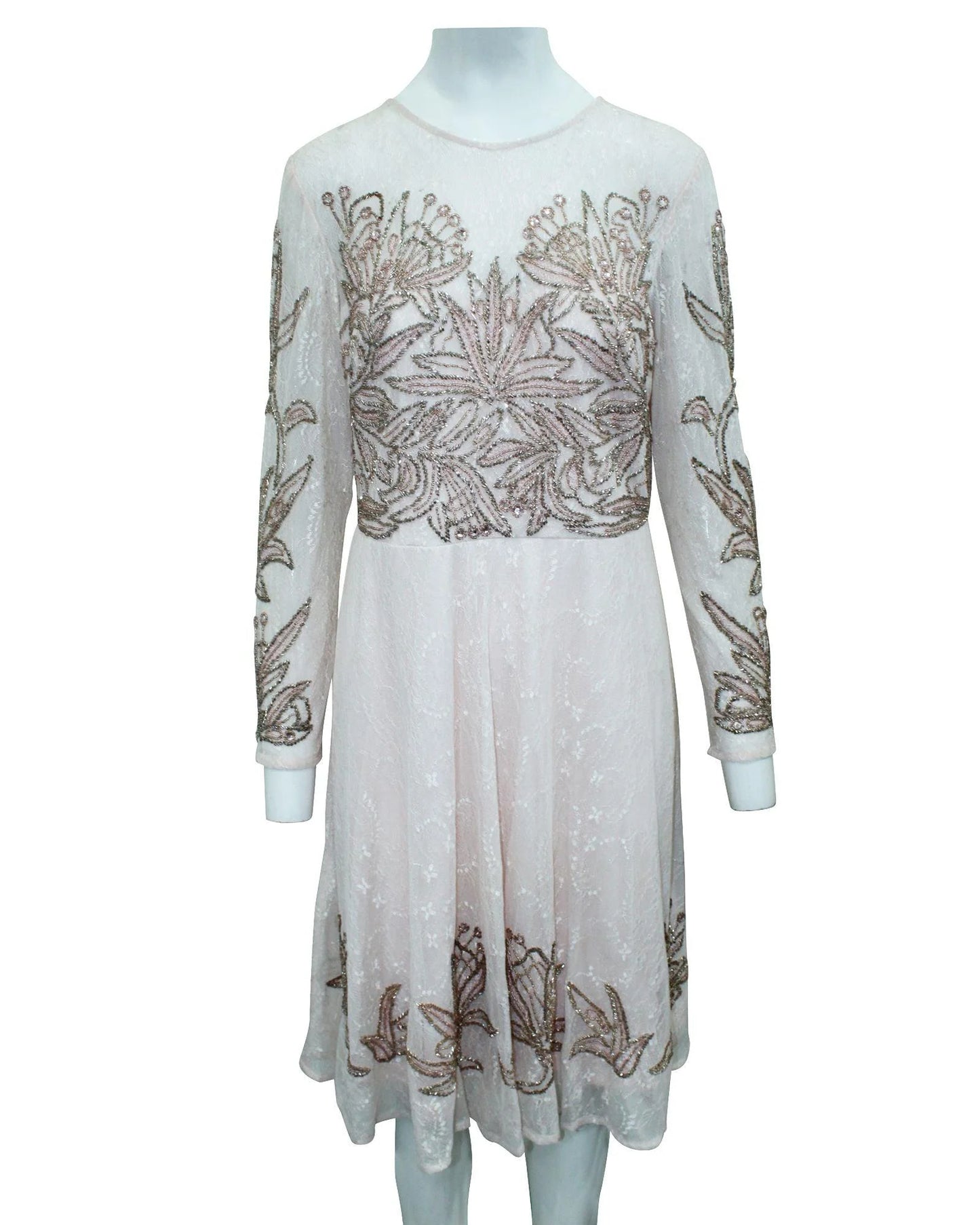 Aidan Mattox Silk Beaded Long Sleeved Cocktail Dress