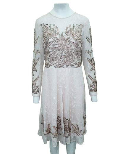 Aidan Mattox Silk Beaded Long Sleeved Cocktail Dress
