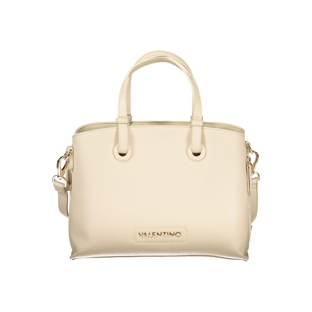 Mario Valentino Beige Leather Handbag with Signature Logo
