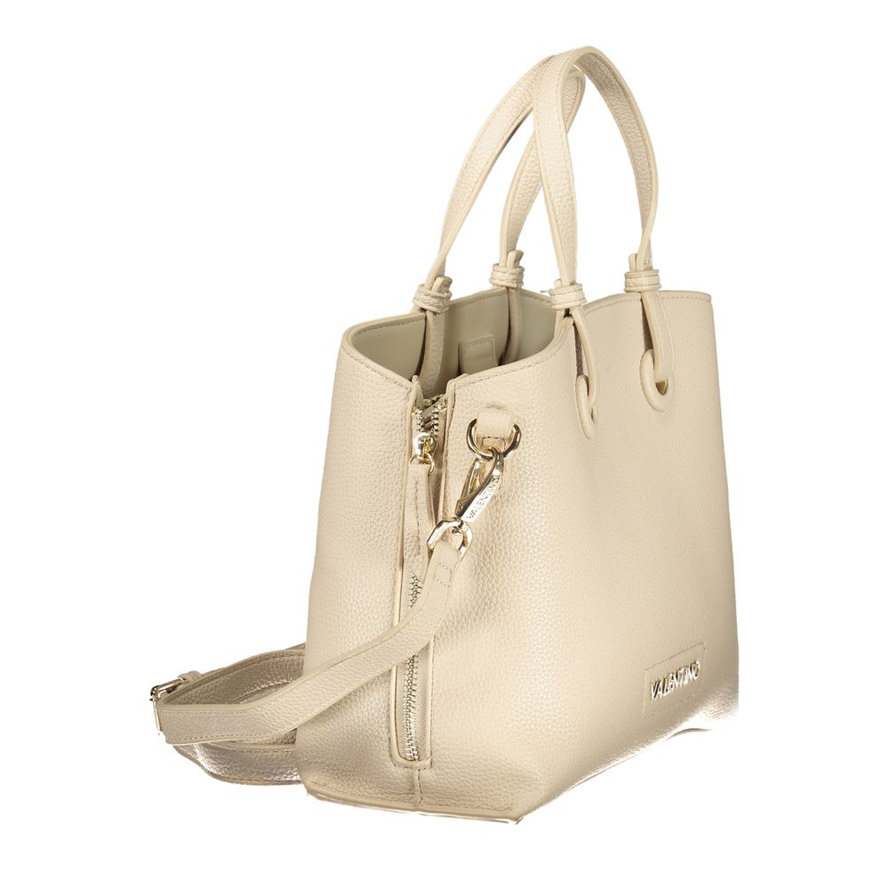 Mario Valentino Beige Leather Handbag with Signature Logo