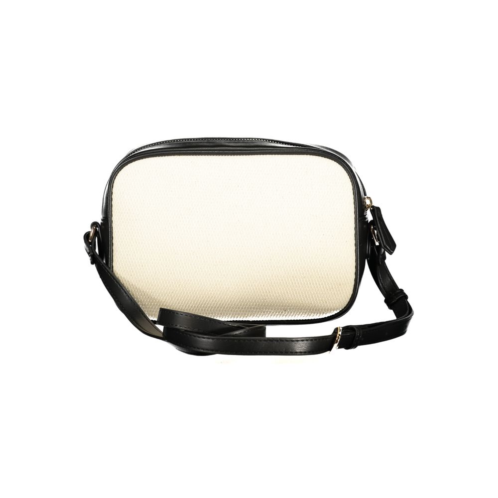 Mario Valentino Beige Cotton Shoulder Bag with Contrasting Details