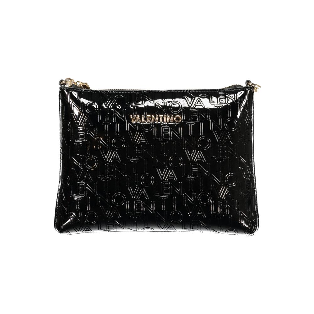 Mario Valentino Black Smooth Leather Shoulder Bag with Gold Hardware