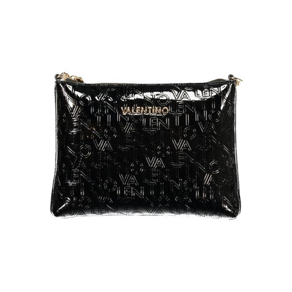 Mario Valentino Black Smooth Leather Shoulder Bag with Gold Hardware
