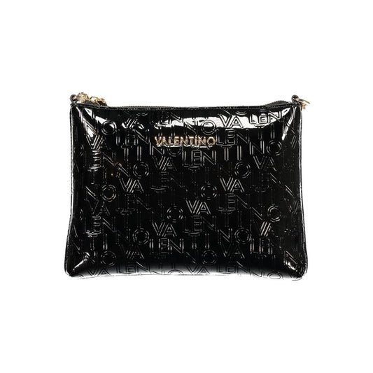 Mario Valentino Black Smooth Leather Shoulder Bag with Gold Hardware