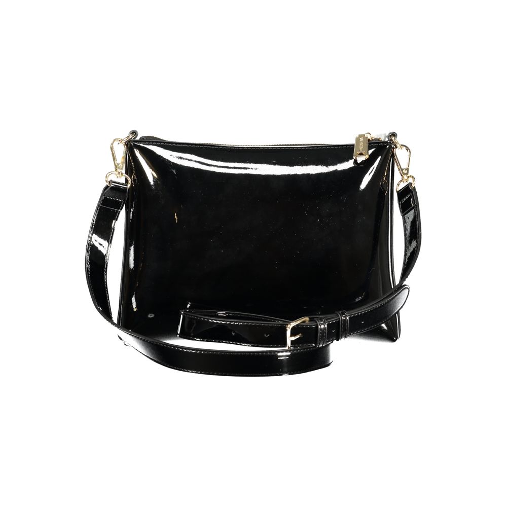 Mario Valentino Black Smooth Leather Shoulder Bag with Gold Hardware