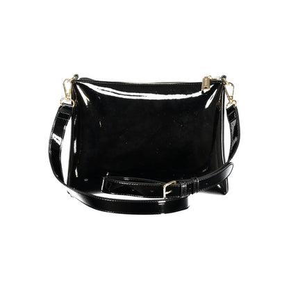 Mario Valentino Black Smooth Leather Shoulder Bag with Gold Hardware