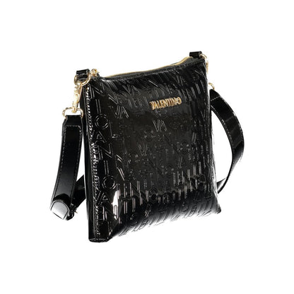 Mario Valentino Black Smooth Leather Shoulder Bag with Gold Hardware