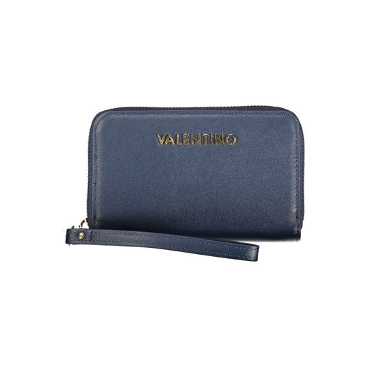 Mario Valentino Blue Leather-Finish Wallet with Zip Closure