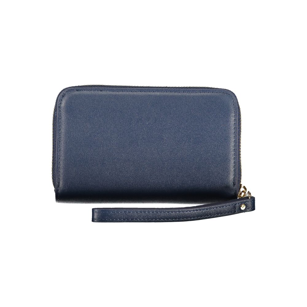 Mario Valentino Blue Leather-Finish Wallet with Zip Closure