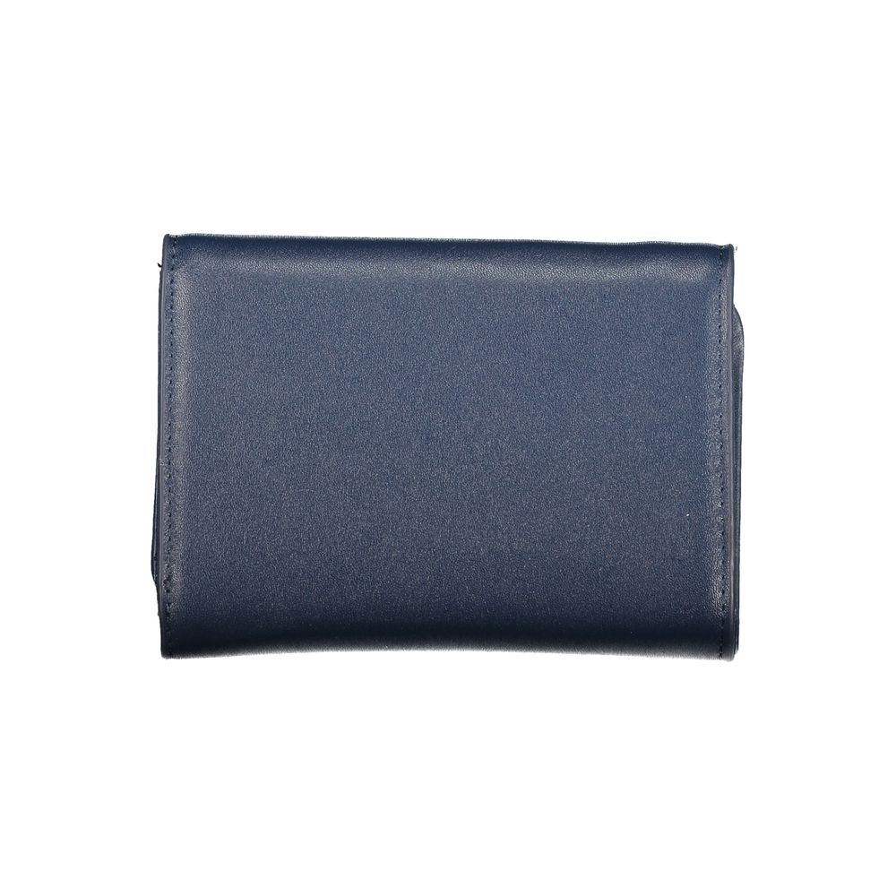 Mario Valentino Blue Smooth Leather Wallet with Gold Logo